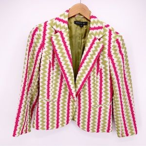 Lafayette 148 Women's 4 Green Pink Single Button Striped Blazer B10